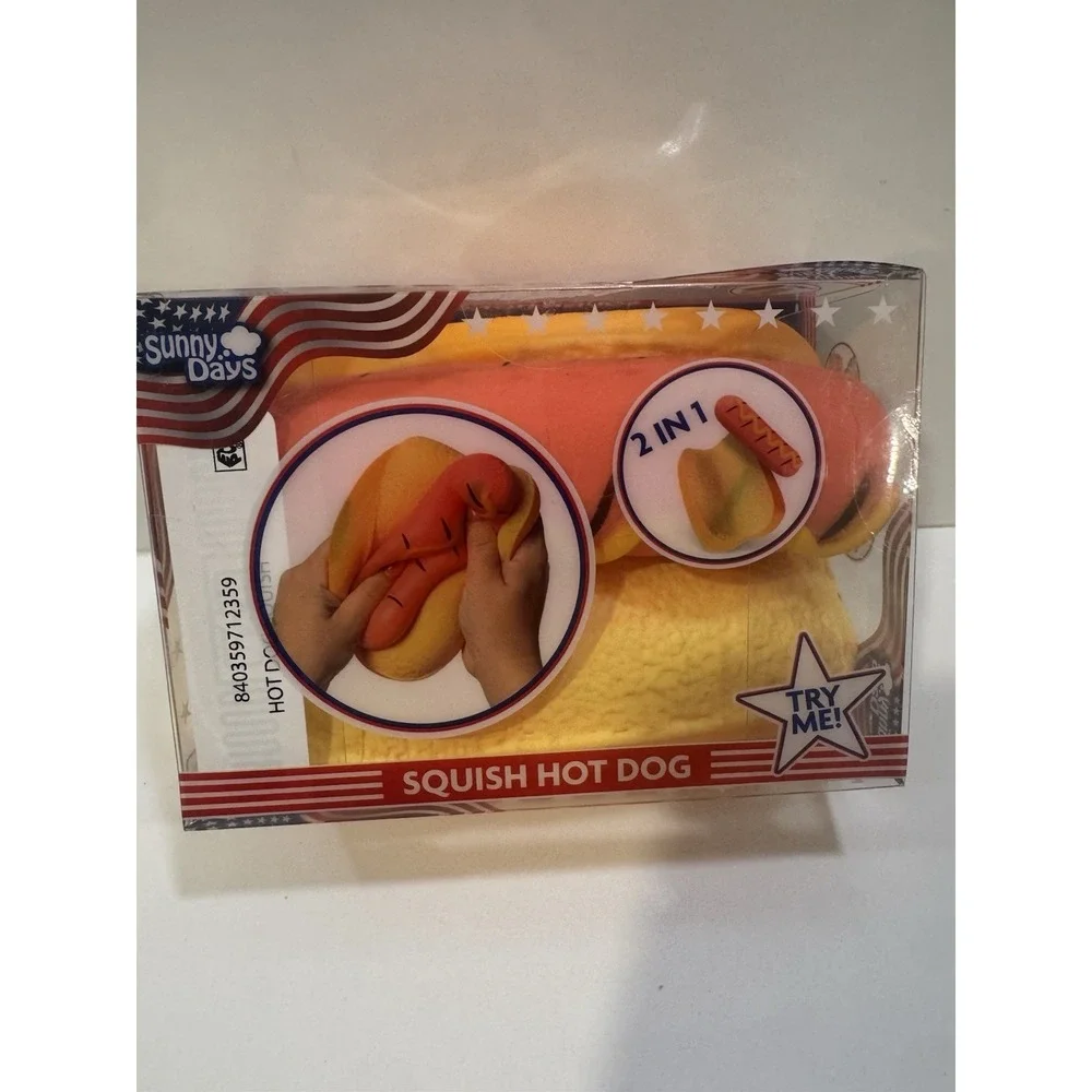 Squishy Hot Dog Squeezy Fidget Toy Sunny Days 2-in-1 Hotdog Stress Relief NEW